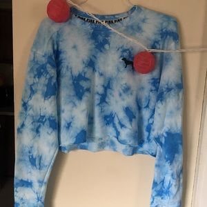 VS PINK Blue Tie-Dye Cropped Sweatshirt Small